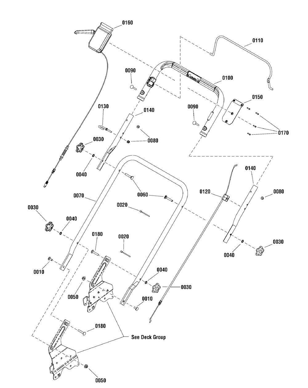 Handles And Controls Group, Vs, Fwd Diagram and Parts List for 7800908-CESPV22675FC 2012 Briggs and Stratton Lawn Mower